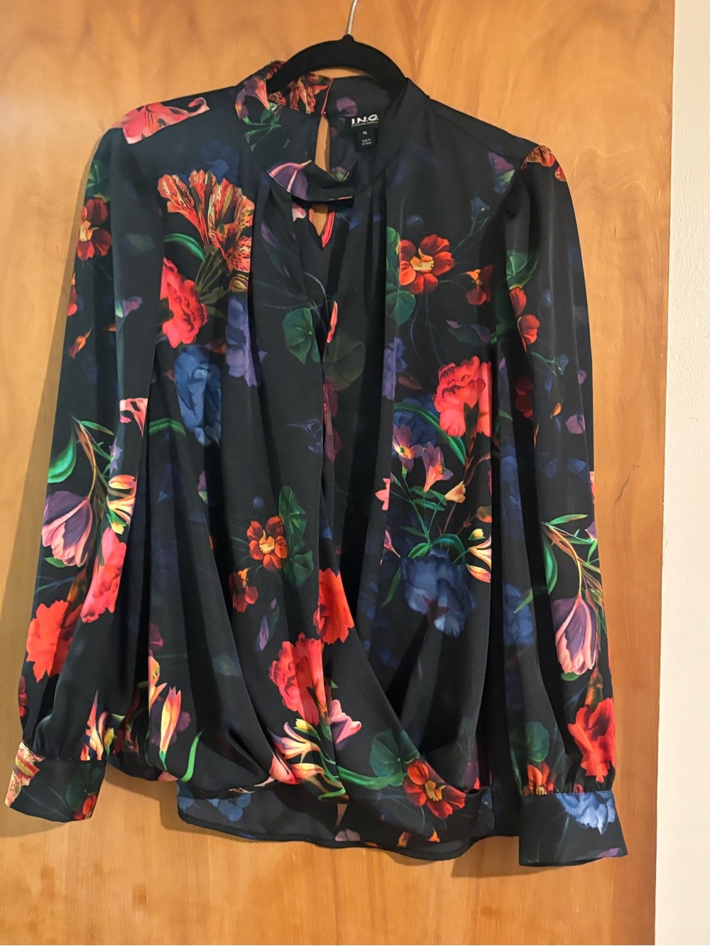 INC. black floral choker neckline blouse (XL)